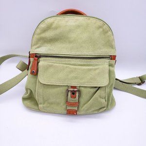 Fossil Small Green Fabric Backpack with Brown Leather Trim